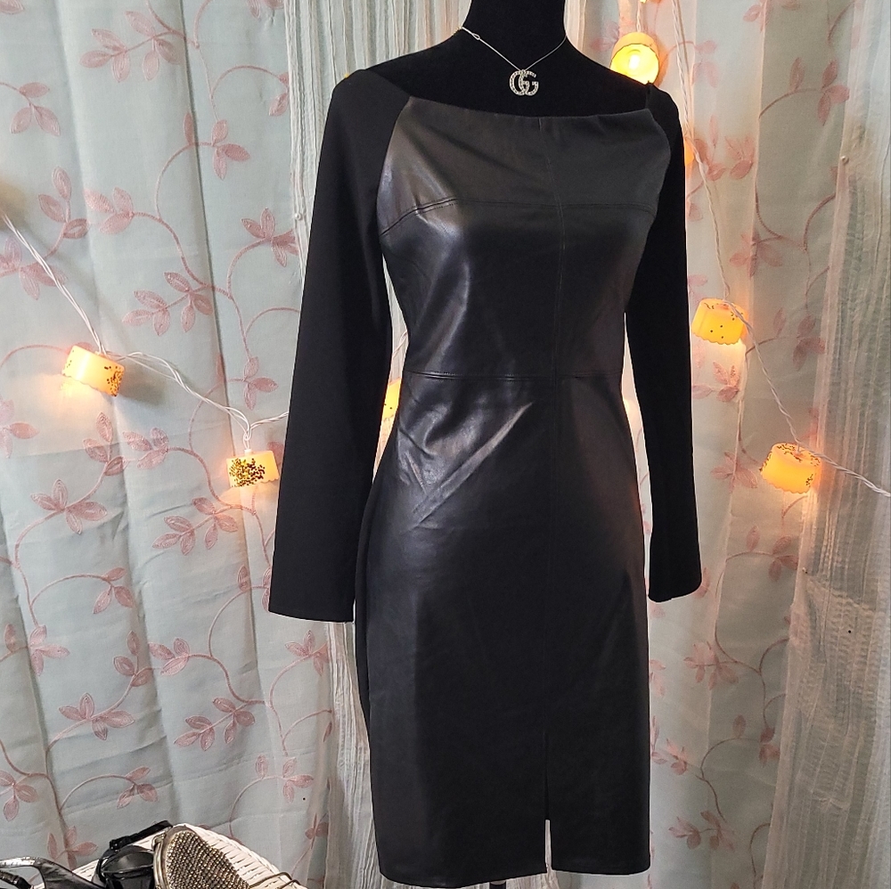 🖤 Faux leather BodyCon Black Dress szM🖤
